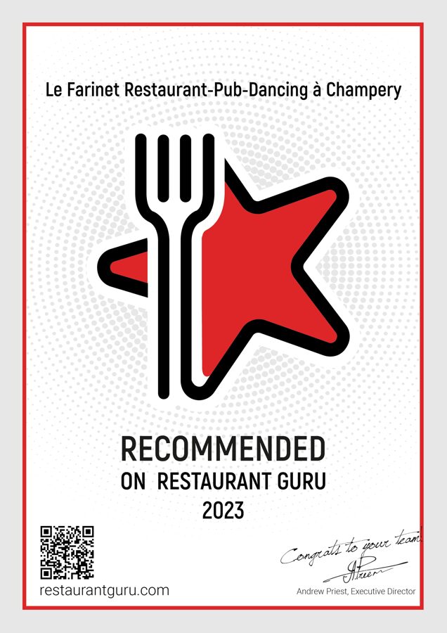 Le Farinet est récompensé par Restaurant GURU